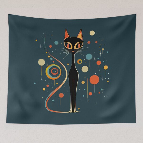 Item preview, Mid Century Modern Atomic Cat, Retro Hallowen Black Cat, MCM cat, Black MOD cat designed and sold by BrightStreet.