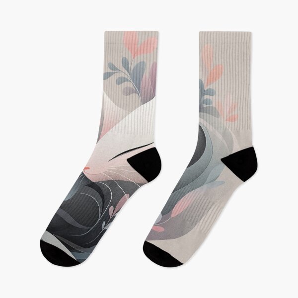 Item preview, Cute Cat & Floral Art - Eiko Ojala Inspired - Black, Beige & Pink Calligraphy designed and sold by PaintbrushPlace.