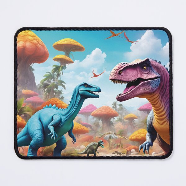 Item preview, colorful dinosaurs, surreal landscape, prehistoric times designed and sold by Mauswohn.