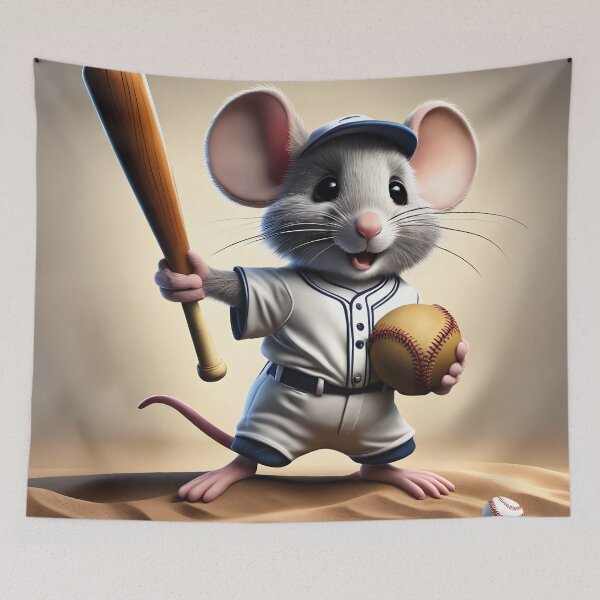 Item preview, cute mouse playing baseball designed and sold by Mauswohn.