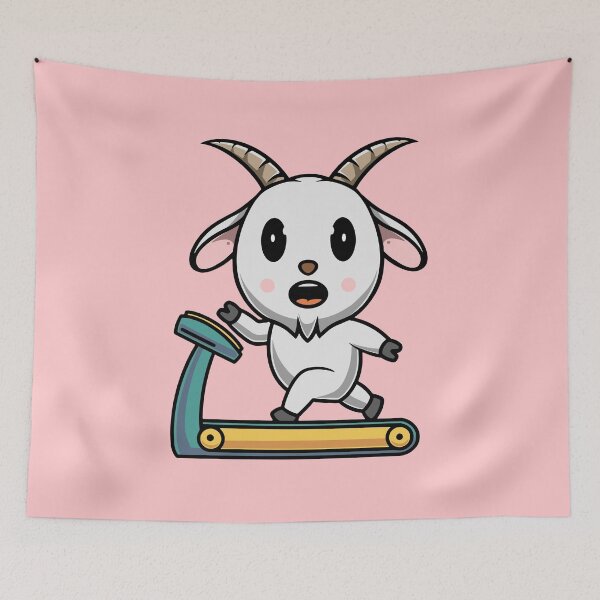 Item preview, Cute goat on treadmill cartoon illustration designed and sold by cubbone.