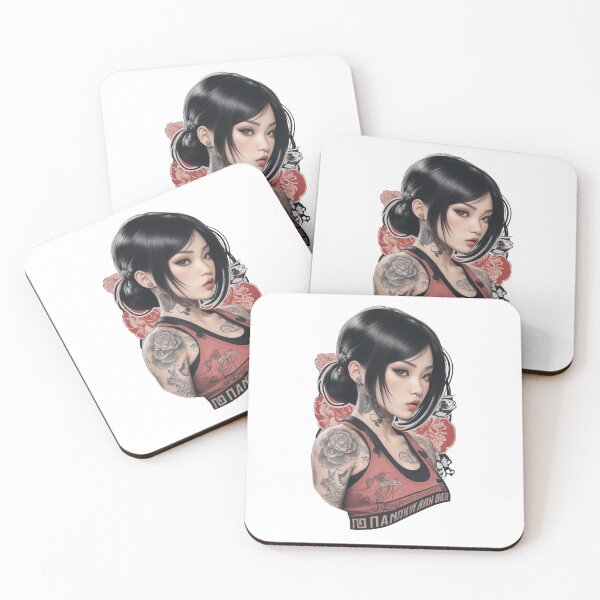 Item preview, Tattooed Brunette Asian Girl With Roses 2 designed and sold by RabbitPrints.