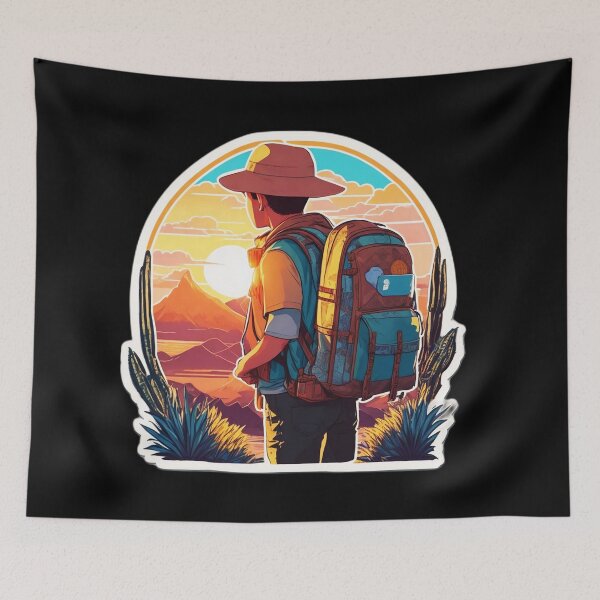 Item preview, Backpacker Looking at Sunset Over Desert designed and sold by Ridiculam Toga.