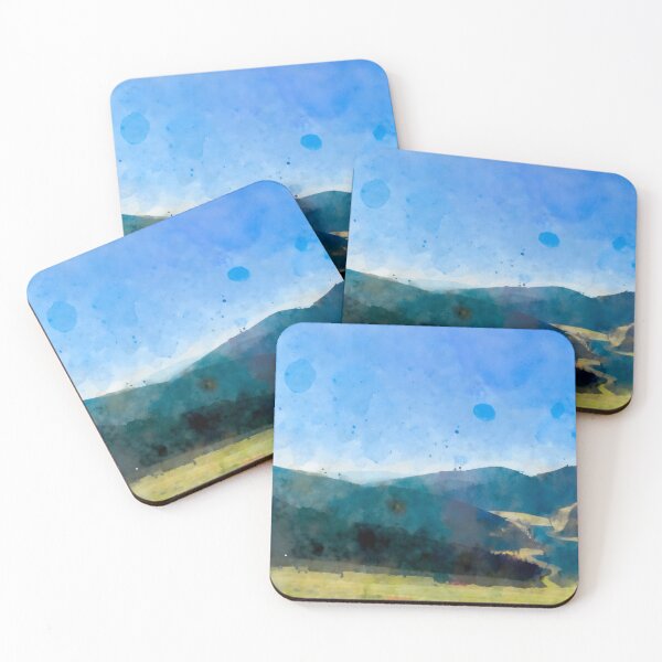 Item preview, Watercolor mountains with river and blue sky  designed and sold by Kate1art.