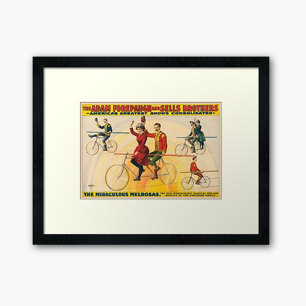 Item preview, STK501843A-Vintage circus poster of bicycle riders on tightrope. designed and sold by StocktrekImages.