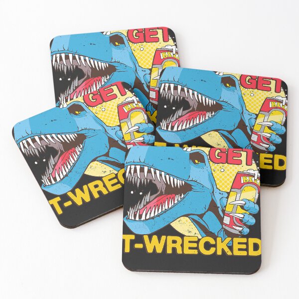 Item preview, Let's get t-wrecked - funny beer drinking trex dinosaur beer designed and sold by ScottRuiz.
