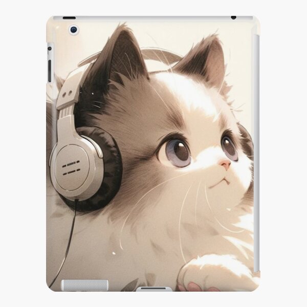 Kawaii Kitty Headset iPad Case & Skin by Merih