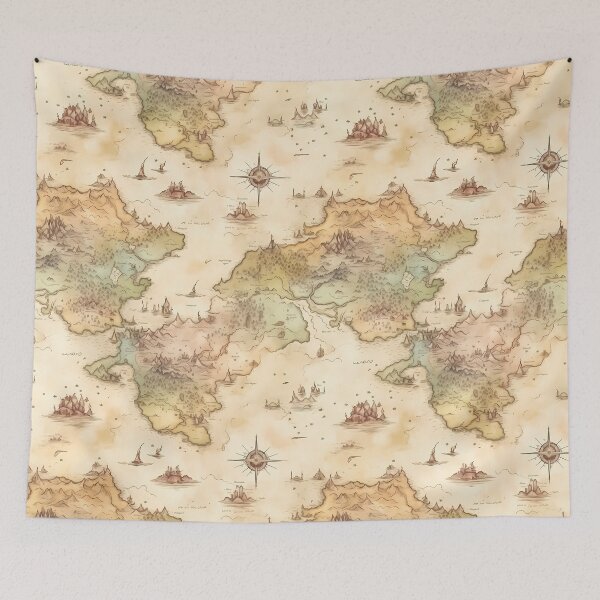 Item preview, Fantasy World Watercolor Map Pattern on Parchment designed and sold by SchorlCraft.
