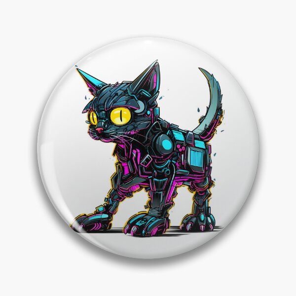 Item preview, Cyberpunk Robot Cat in Neon Colors designed and sold by SchorlCraft.