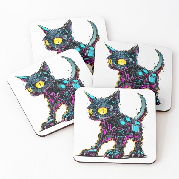 Item preview, Cyberpunk Robot Cat in Neon Colors designed and sold by SchorlCraft.