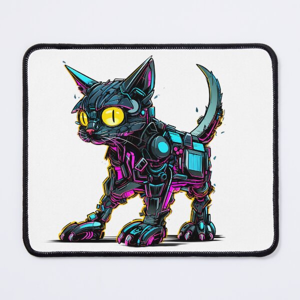 Item preview, Cyberpunk Robot Cat in Neon Colors designed and sold by SchorlCraft.