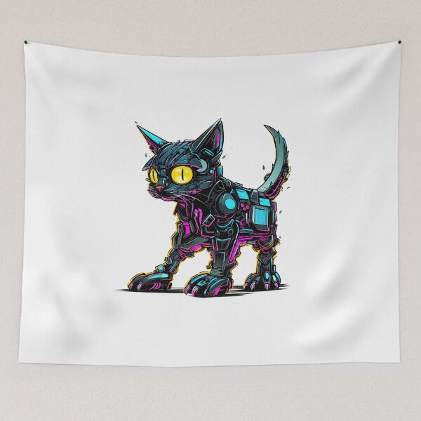 Item preview, Cyberpunk Robot Cat in Neon Colors designed and sold by SchorlCraft.