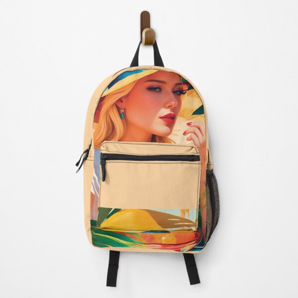 Item preview, Beautiful Classy Woman In Hat On A Beach With Palm Trees Eating Hot Summer Fruits Stylish Painting designed and sold by TriniTeeClub.