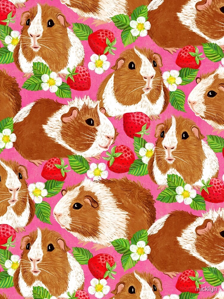 Pink Guinea Pig and Strawberry Pattern Animal Beach Animals Cute