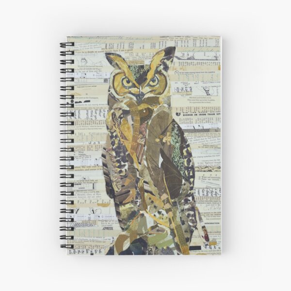 Great Horned Owl Unique Collage Art Spiral Notebook