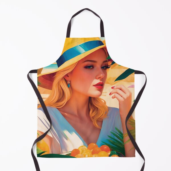 Item preview, Beautiful Classy Woman In Hat On A Beach With Palm Trees Eating Hot Summer Fruits Stylish Painting designed and sold by TriniTeeClub.