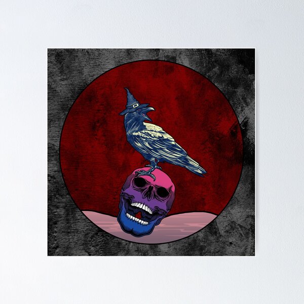 Item preview, Halloween Crow on Skull in Bisexual Flag Colors designed and sold by Savchuk-Vova.