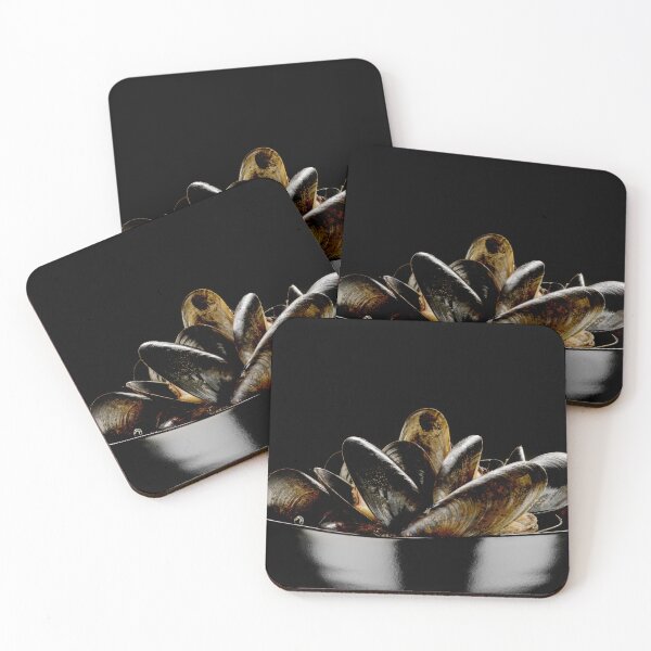 Item preview, Mussels in black bowl with black background designed and sold by bailey-cooper.