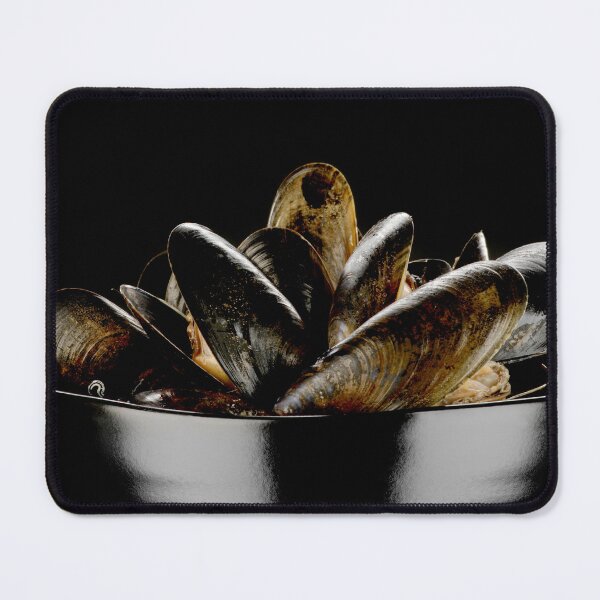 Item preview, Mussels in black bowl with black background designed and sold by bailey-cooper.