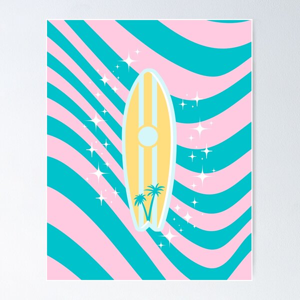 Artikelvorschau, Pastellrosa Surfbrett, Strandkunst, tropische Stimmung, Preppy, Preppy-Stil, Pink entworfen und verkauft von Magic Love Art Print.