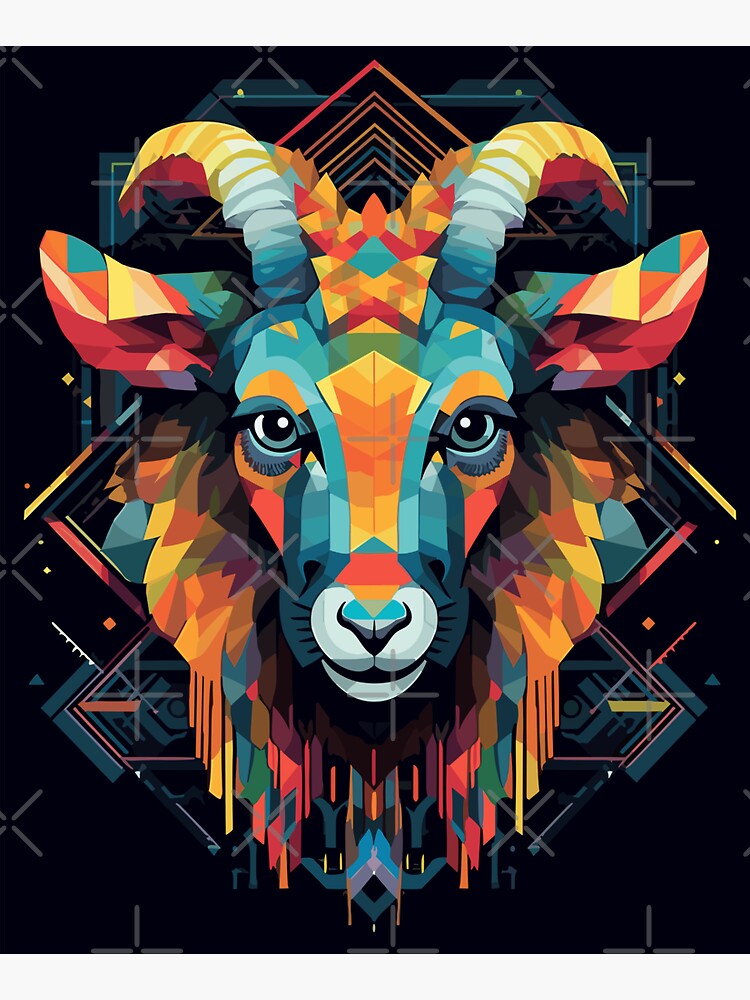 Thumbnail 3 of 3, Sticker, Chromatic Goat in Angular Dance designed and sold by FreschiArt.