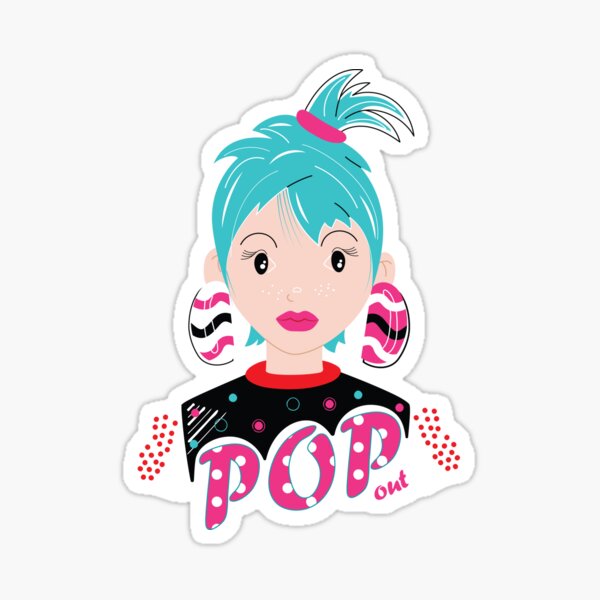 Item preview, Retro Pop Out: 1980s Inspired Girl with Polka Dot Charm - black, pink, turquoise designed and sold by Arubi-Art.