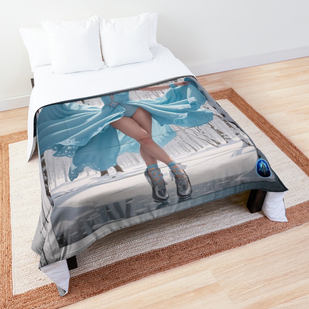 The Snow Queen Dancing On Ice AI Concept Art Creations by Xzendor7 - A Captivating Beauty On Ice 3 The Snow Queen Dancing On Ice Beautiful AI Concept Art by Xzendor7 Decorative Comforter