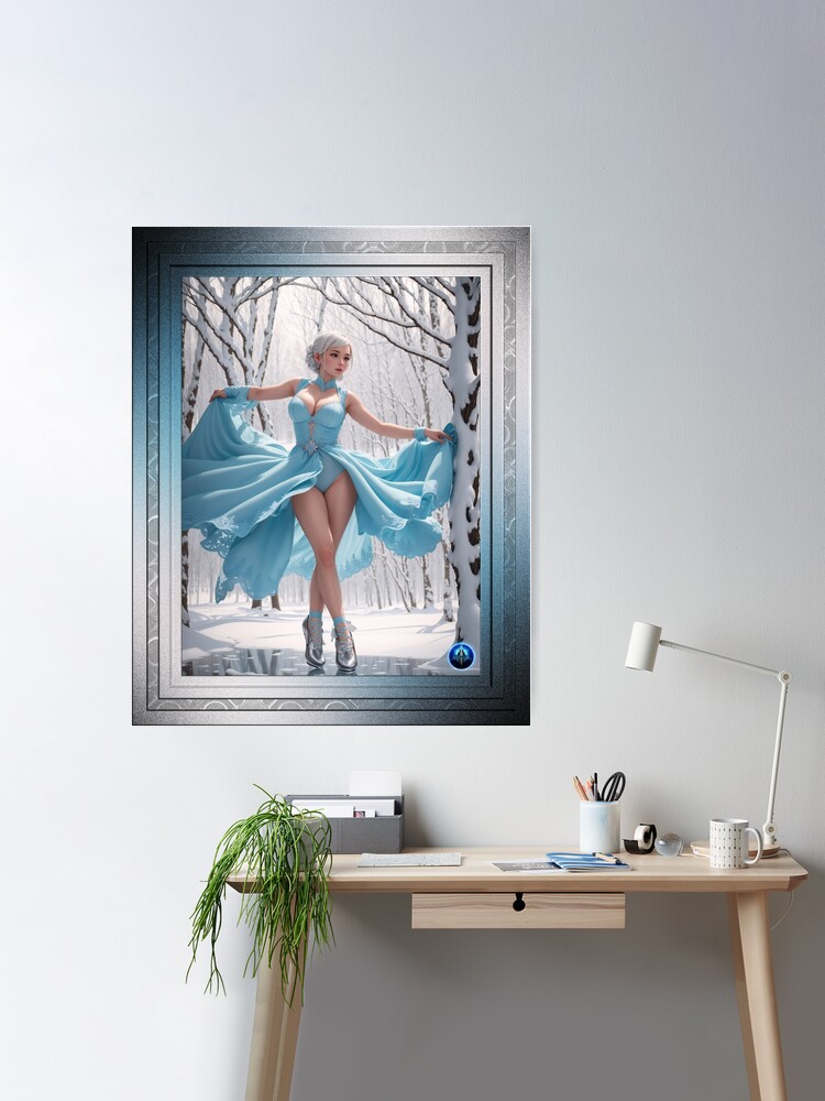 The Snow Queen Dancing On Ice Beautiful AI Concept Art by Xzendor7 Wall Decor Poster