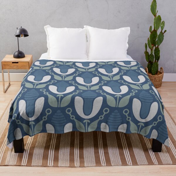 Item preview, KF 0120 F - Vintage Retro 70s Calla Floral Pattern In Dark Blue designed and sold by KhakiFinch.