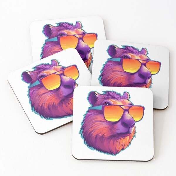 Item preview, Capybara with sunglasses - Retrowave style designed and sold by Vansky-Art.