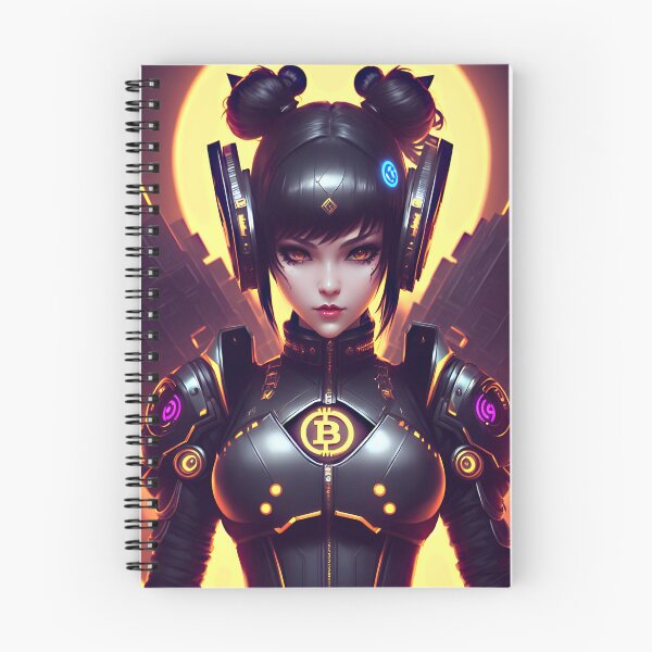 Item preview, Cyber Crypto Mech Girl - Neon Futuristic Bitcoin NFT Poster designed and sold by wear4gamers.