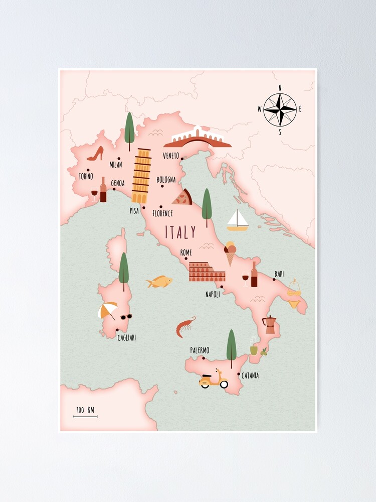 Mappa Italia Laminata Maps International - Poster 42x59.4 Cm, Scala 1:40.000 - Per Casa E Ufficio