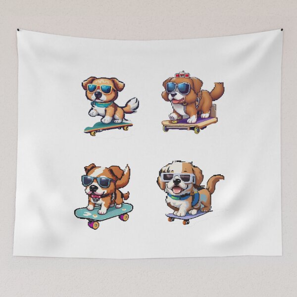 Item preview, Puppy Sketboard Pixel Sticker - cute dog sunglasses Funny designed and sold by CoolFuture.