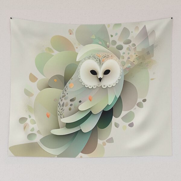 Item preview, Owl & Abstract Floral Fusion - Black, Beige & Green Calligraphy Art designed and sold by PaintbrushPlace.