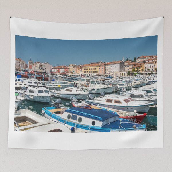 Item preview, Harbour at Rovinj on the coast of Croatia on a blue sky sunny day designed and sold by Cameranick.