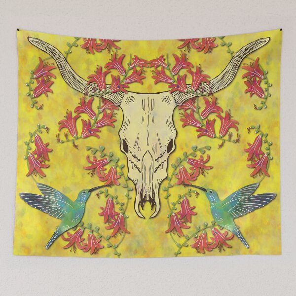 Item preview, Cow Skull with Hummingbirds and Flowers designed and sold by lottibrown.