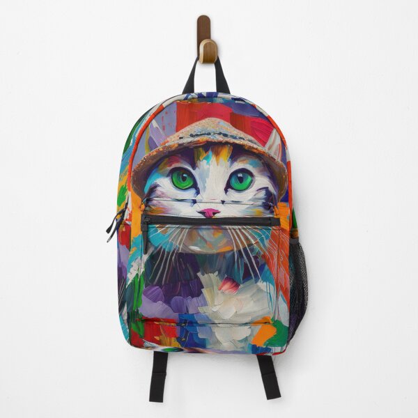 Item preview, Green-eyed elegance: White cat with hat immortalized in oil! designed and sold by FotoworldEdel.