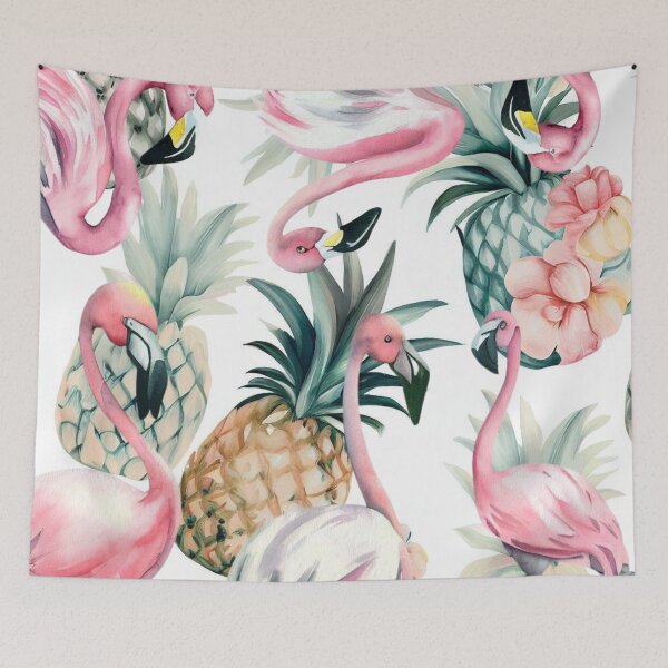Item preview, Pink Flamingos loving floral Pineapples designed and sold by RachelRebel.