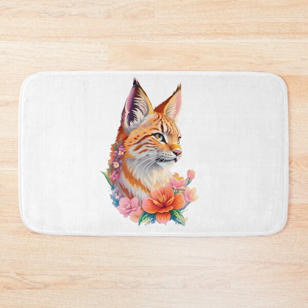 Item preview, Charming Bobcat Portrait with Watercolor Flowers  designed and sold by YourNameMatters.