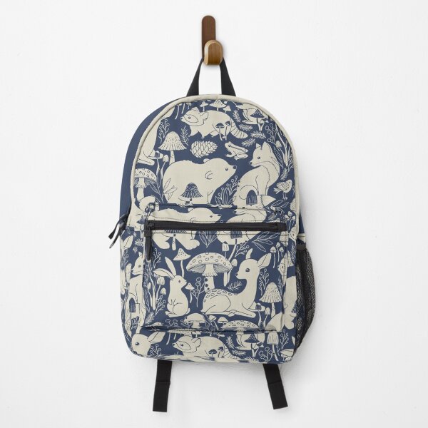 Item preview, Whimsical Woodlands - neutral taupe on navy blue designed and sold by Perrin Le Feuvre.