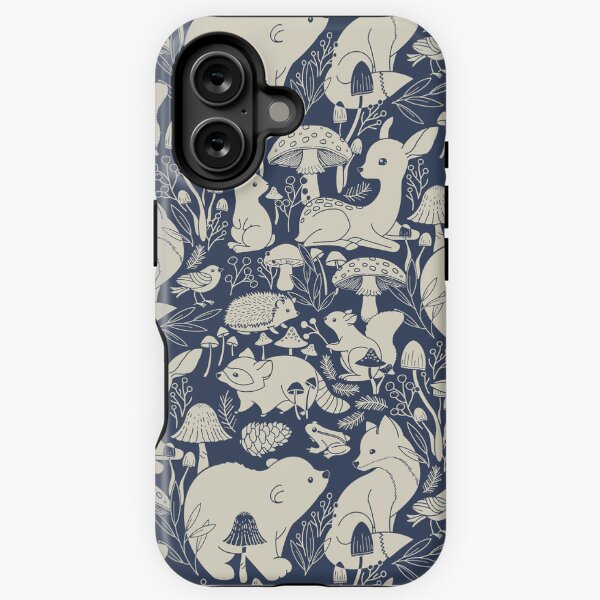 Vista previa del artículo con la obra «Whimsical Woodlands - gris pardo neutro sobre azul marino», diseñado y vendido por Perrin Le Feuvre.