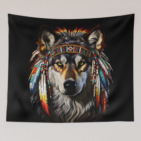 Item preview, Native dog with decorative war bonnets designed and sold by Sandiq Design.