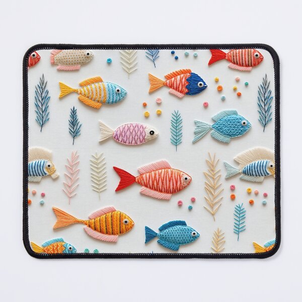 Item preview, Different colorful Fishes embroidery style white background    designed and sold by Trendy-Artistry.