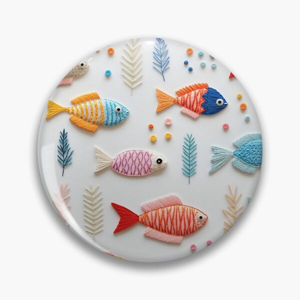 Artikelvorschau, Verschiedene bunte Fische im Stickstil auf weißem Hintergrund entworfen und verkauft von Trendy-Artistry.