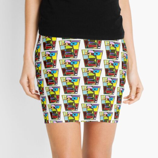 Scattered Mess Repeat (Facemadics abstract face colorful contemporary) Mini Skirt