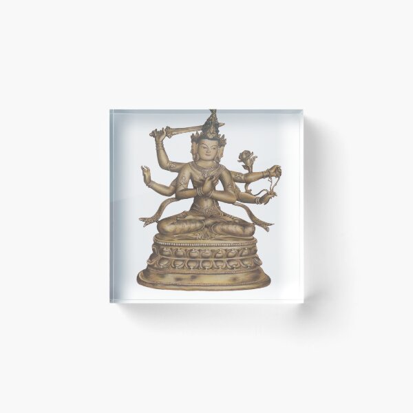 Item preview, Thangka Four-armed Guanyin Buddha Bronze Statue designed and sold by Mulan-Prints.