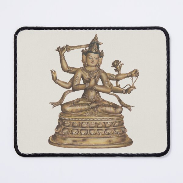 Item preview, Thangka Four-armed Guanyin Buddha Bronze Statue designed and sold by Mulan-Prints.