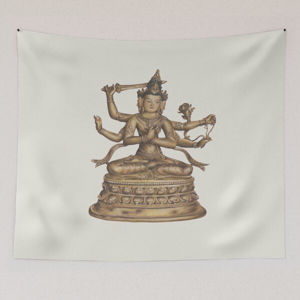 Item preview, Thangka Four-armed Guanyin Buddha Bronze Statue designed and sold by Mulan-Prints.