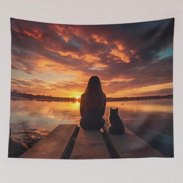 Item preview, Watching sunset with kitty designed and sold by Red Witch Art.