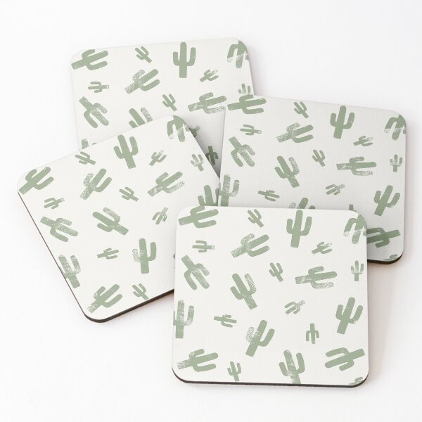 Aperçu de l'œuvre Motif de cactus imprimé à la main vert et blanc créée et vendue par itsjensworld.